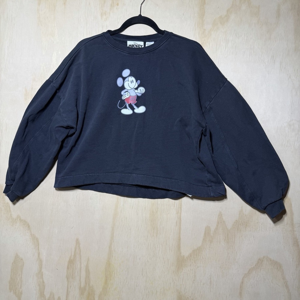 Disney Mickey Mouse Sweatshirt‎ Womens M Cropped Pullover Black Graphic